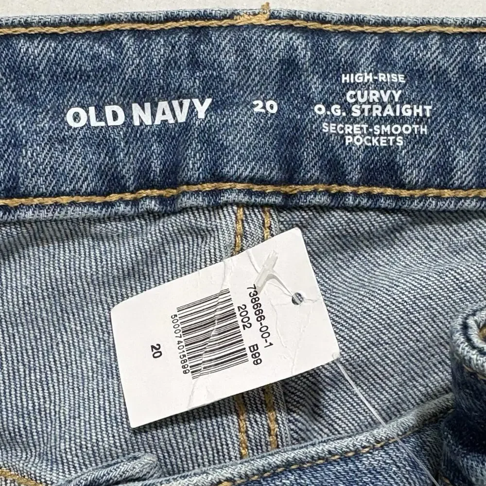 Old Navy Women's 20 High Rise Curvy O.G. Straight Ripped Blue Jeans (40x28) - Picture 4 of 13